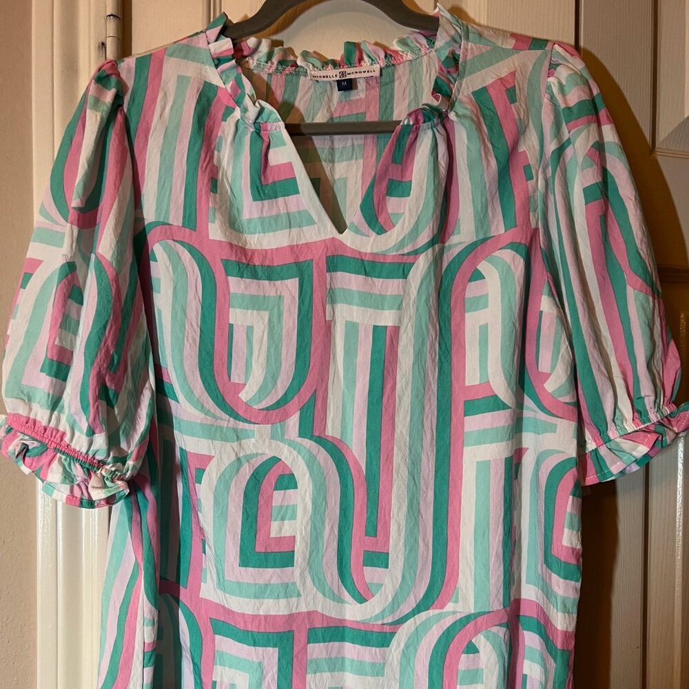 NEW Michelle McDowell Geometric Print Blouse - Pink & Mint - Size Medium